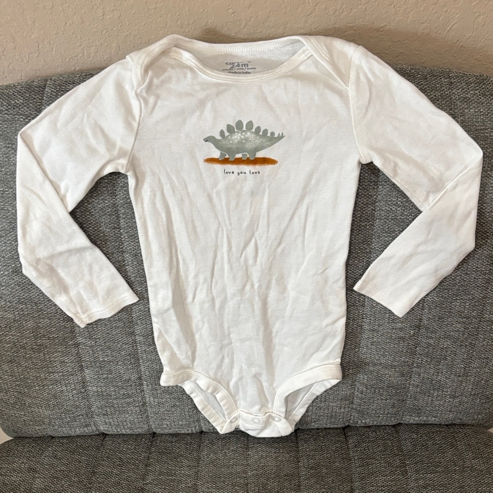 Carter's Cream Long Sleeve Onesie with Dinosaur Design